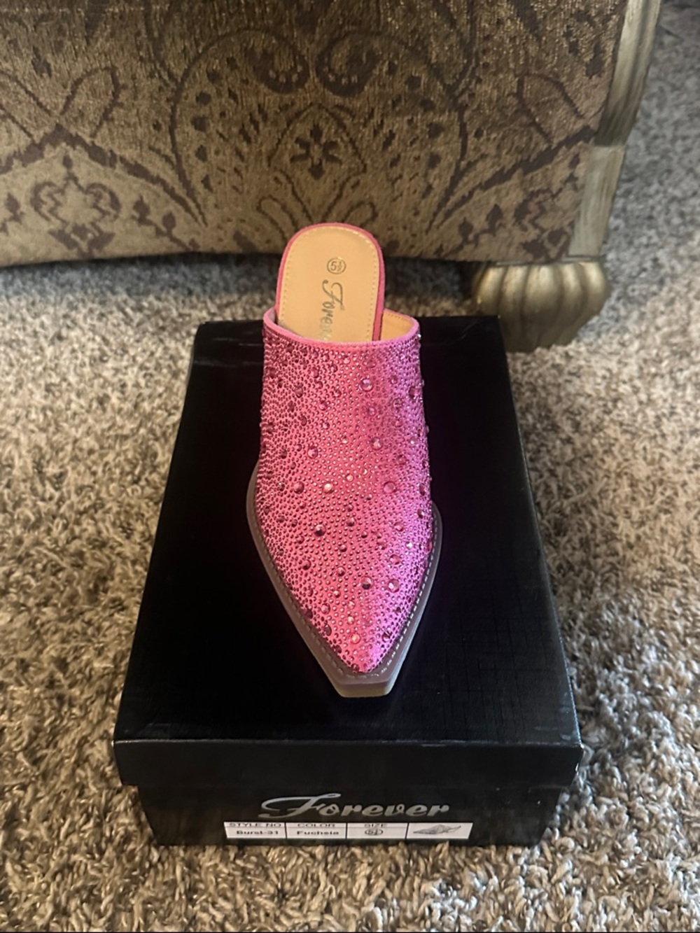 Forever Link Pink/Fuchsia Crystal-Embellished Pointed Mule Slide
